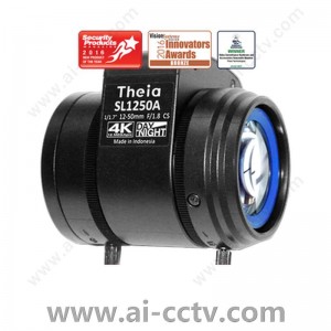 Theia TL1250A-940V R6 12-50mm 4k 12 MP Day/Night 1/1.7 inch DC auto iris motorized zoom & focus IR block/visible pass PI motor stops CS mount telephoto lens